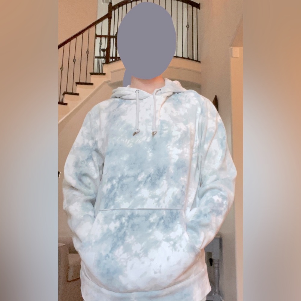 Tie-dye white grayish blue hoodie
